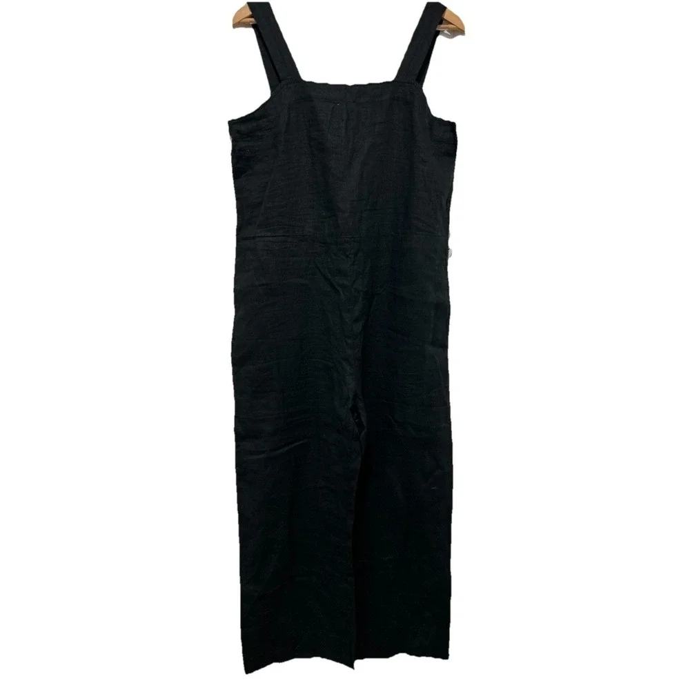 NEW Quince M 100% European Linen Square Neck‎ Jumpsuit Black - Missing Belt
